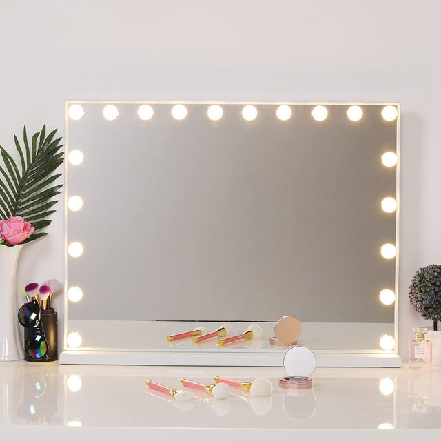 Hollywood Style Lighted Rectangular Makeup Mirror with Base LED Make Up Mirrors Living and Home 