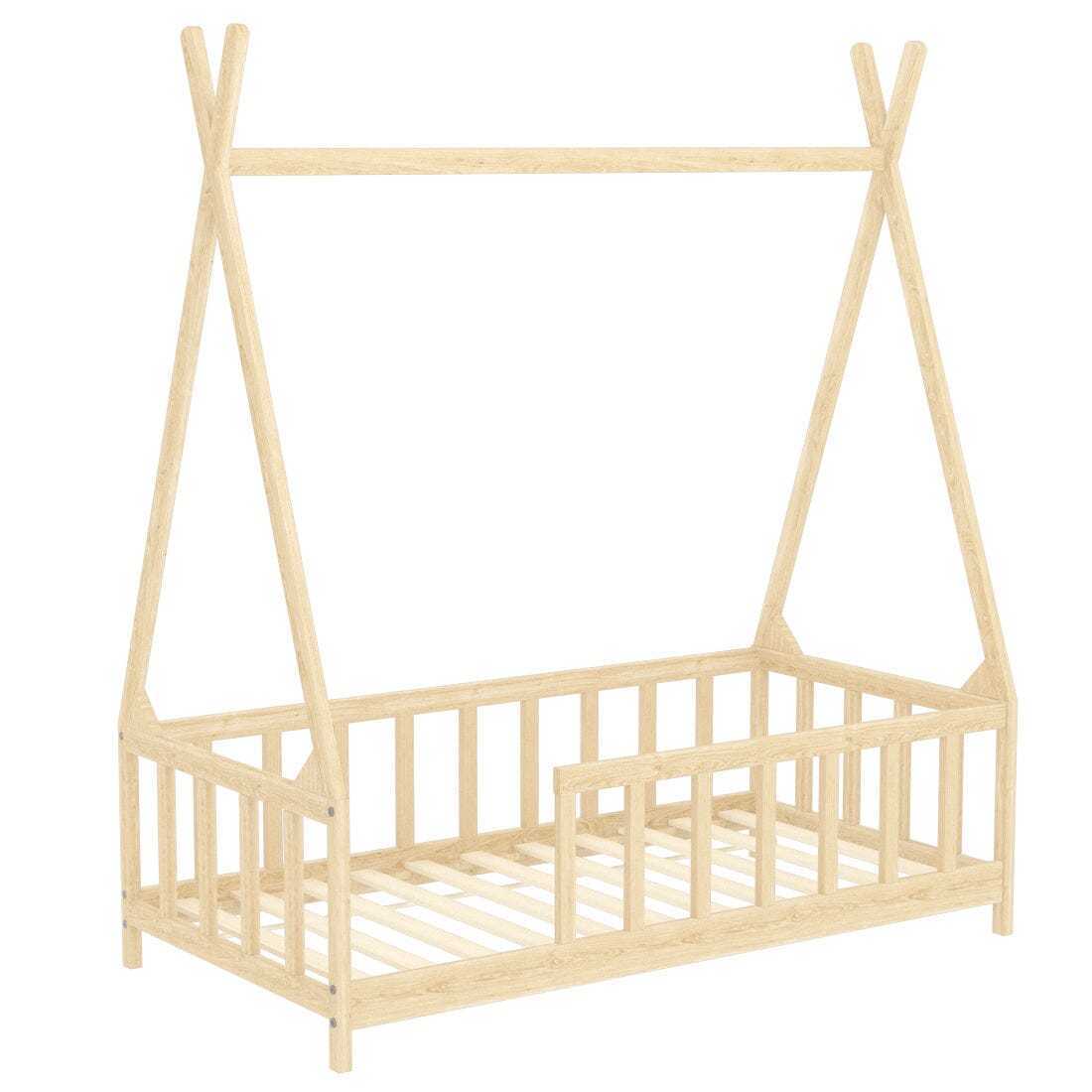 Wood House Bed Frame Low Platform Kids Bed with Safety Fence Bed Frames Living and Home 