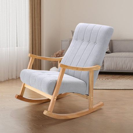 Solid Wood Rocking Chair with Velvet Upholstered Rocking Chairs Living and Home 