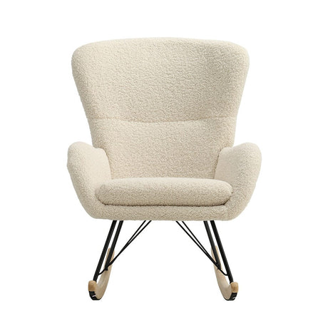 Modern Faux Wool Rocking Chair Upholstered Beige Rocking Chairs Living and Home 