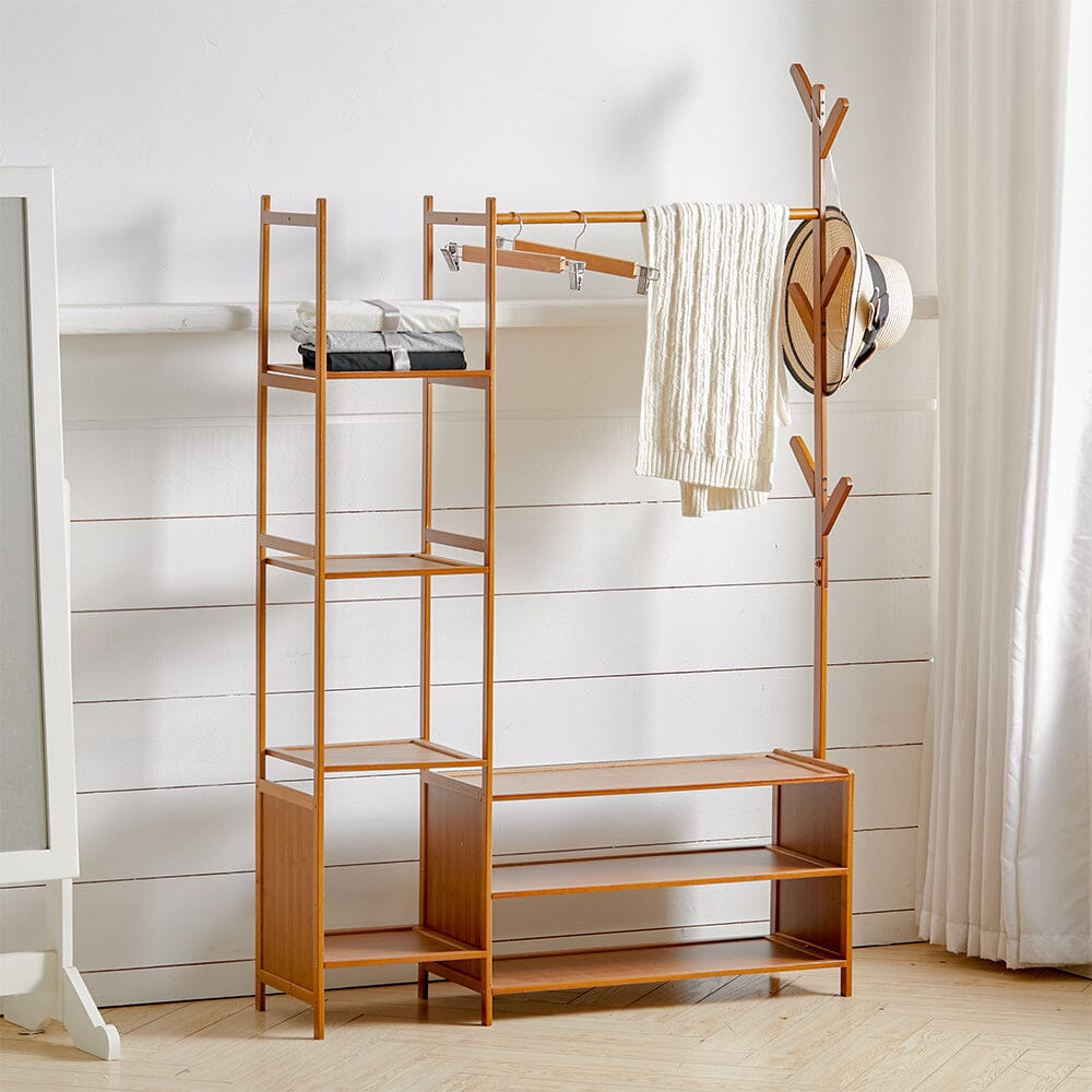 Freestanding Bamboo Clothes Rack with Storage Shelves Living and Home 