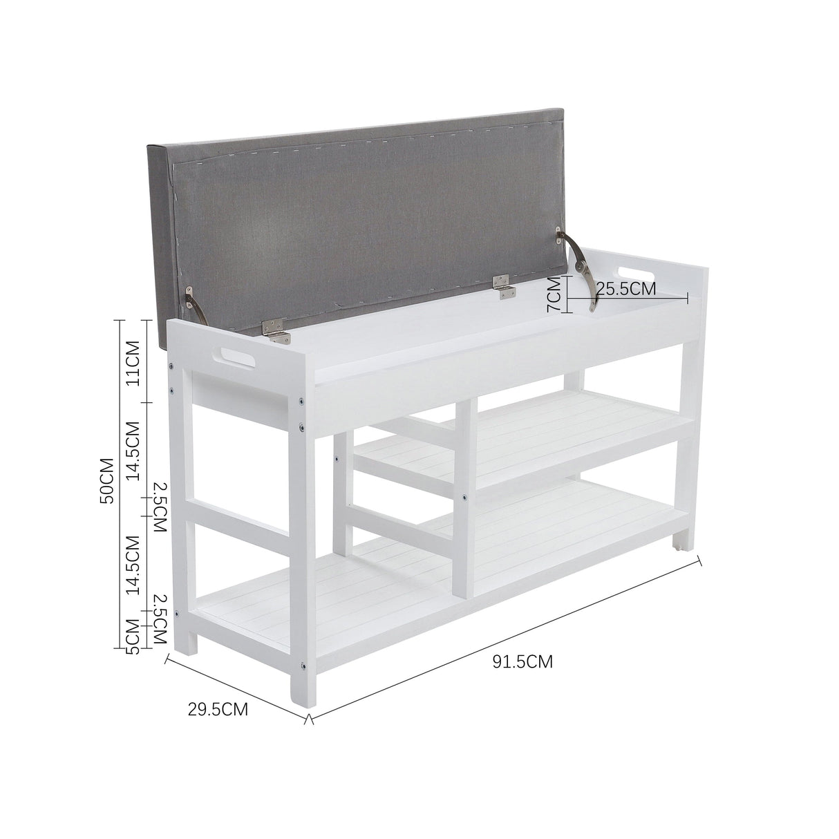 2-Tier Wood Shoe Storage Bench with Padded Seat Benches Living and Home 