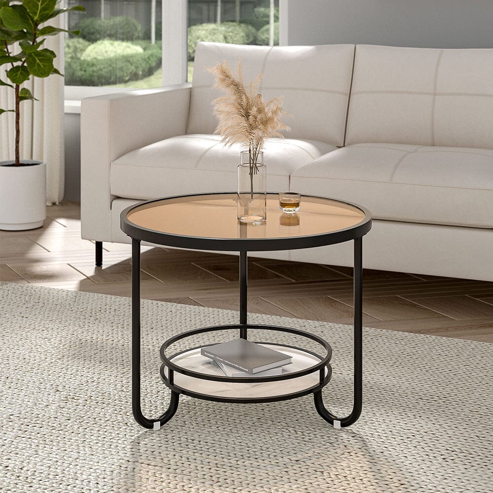 2 Tier Round Glass and Slate Coffee Table Coffee Tables Living and Home 