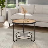 2 Tier Round Glass and Slate Coffee Table Coffee Tables Living and Home 