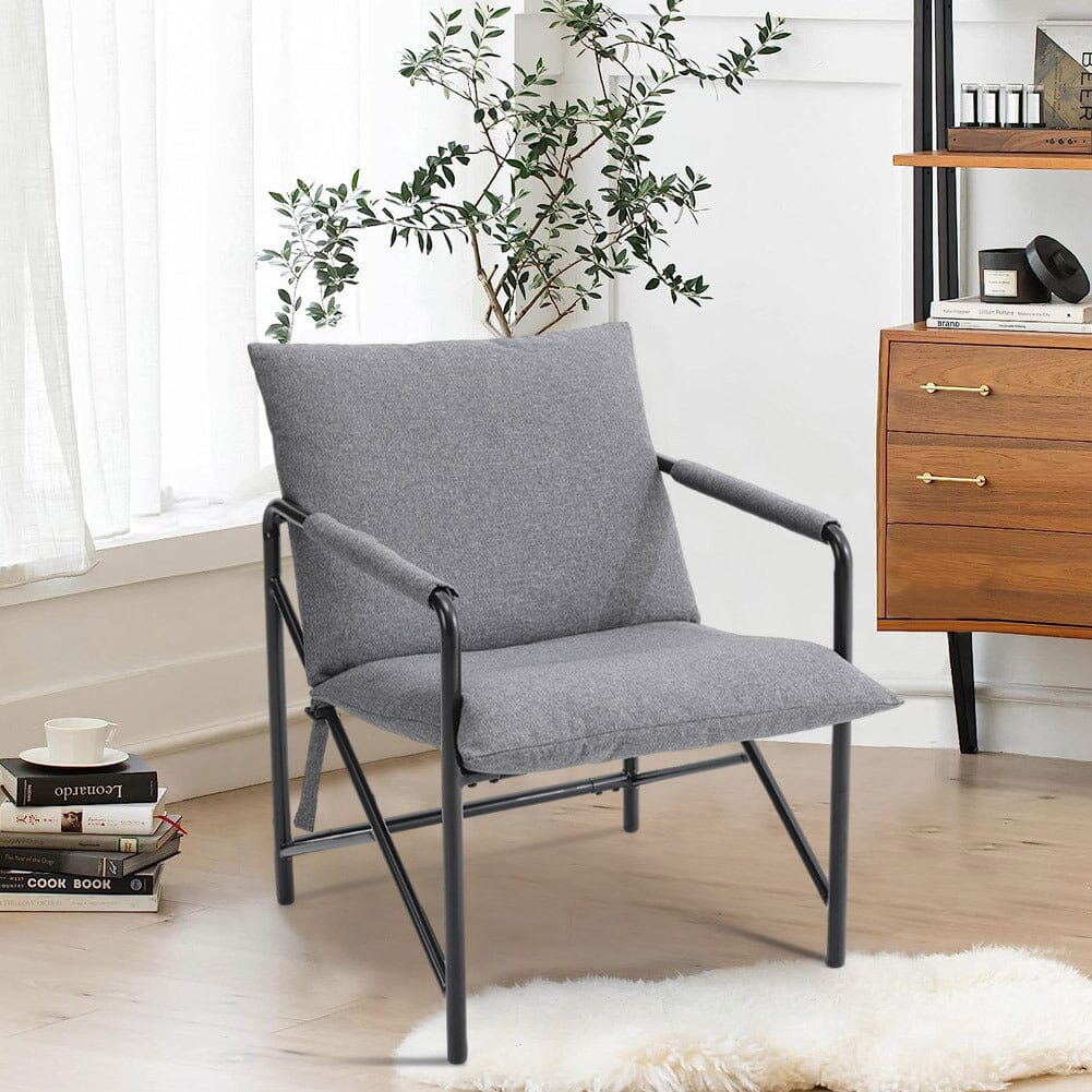 Modern Minimalist Linen Armchair with Metal Frame Living and Home 