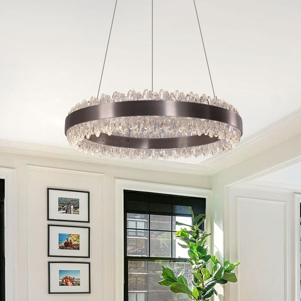 Lightsin Stylish Gold LED Circular Pendant Light with Crystal Edges Lightsin UK 