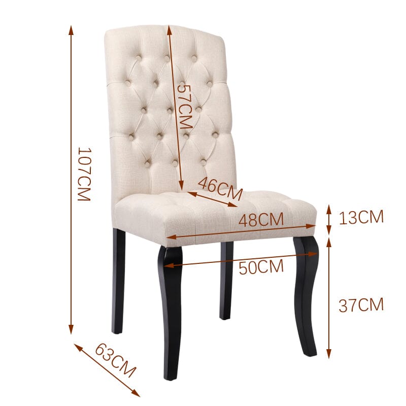 107cm Height Set of 2 Comfortable Linen Buttoned Dining Chairs Dining Chairs Living and Home 