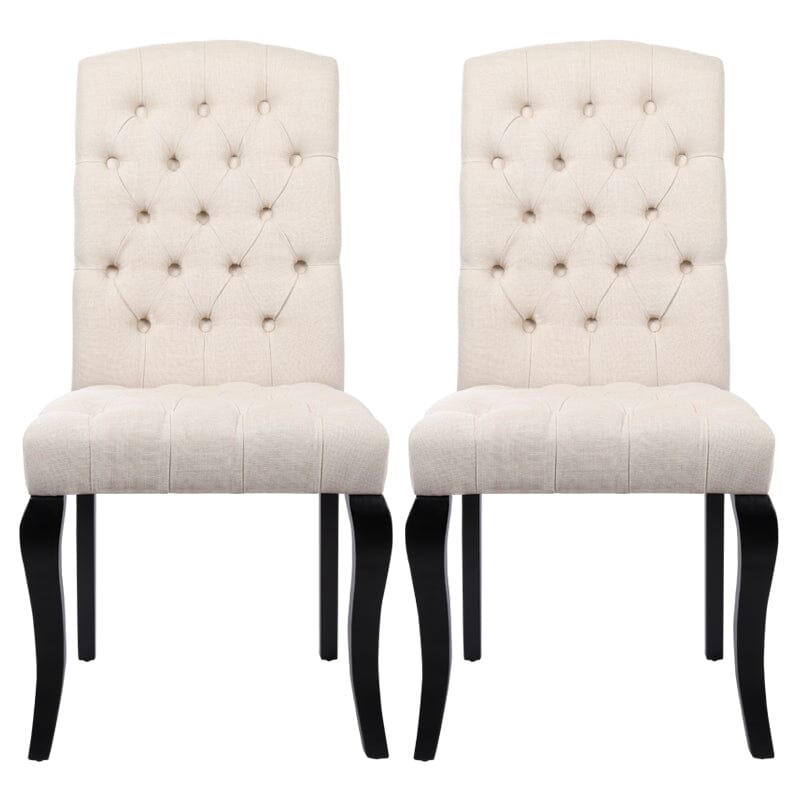 107cm Height Set of 2 Comfortable Linen Buttoned Dining Chairs Dining Chairs Living and Home 