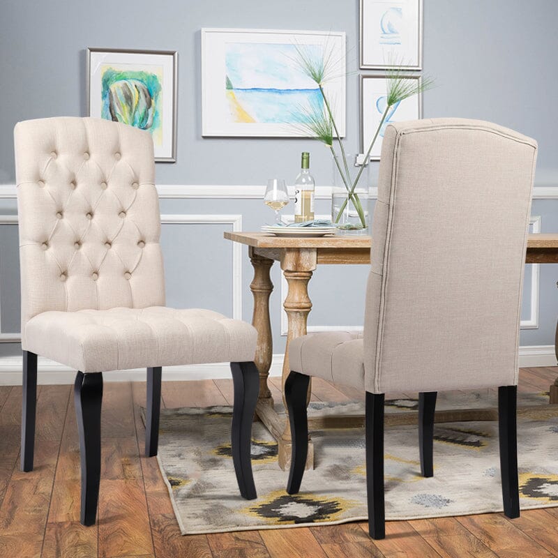 107cm Height Set of 2 Comfortable Linen Buttoned Dining Chairs Dining Chairs Living and Home 