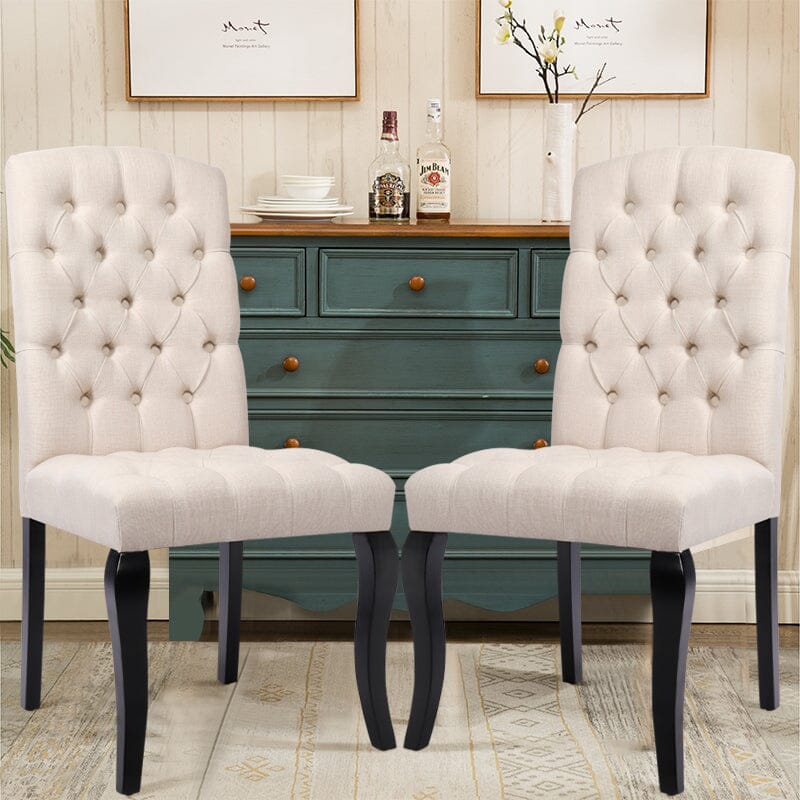 107cm Height Set of 2 Comfortable Linen Buttoned Dining Chairs Dining Chairs Living and Home 