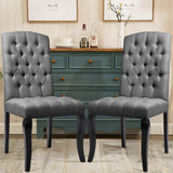 107cm Height Set of 2 Comfortable Linen Buttoned Dining Chairs Dining Chairs Living and Home 