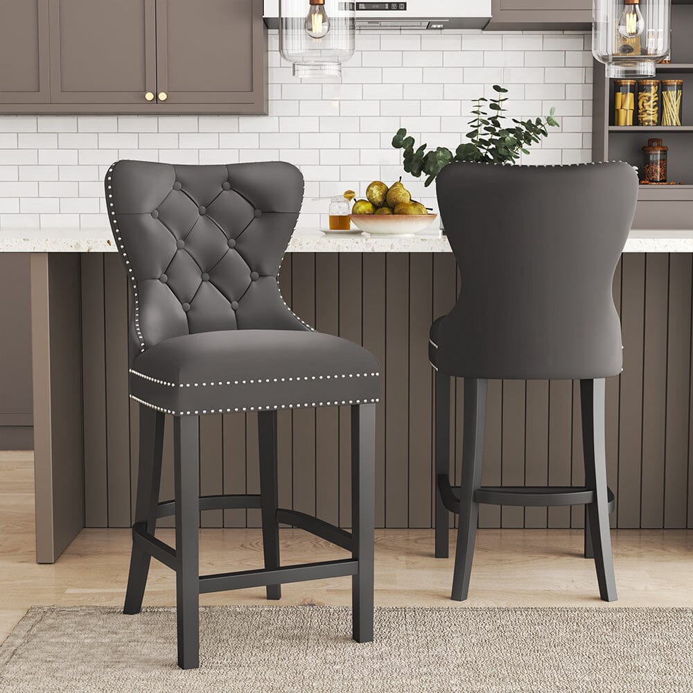 Dining Bar Chairs Wooden Velvet Buttoned Bar Stool – Living and Home