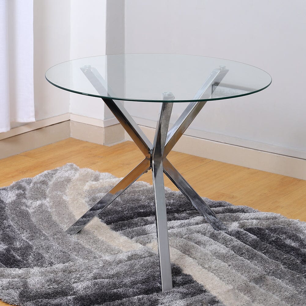 90cm Round Dining Table Tempered Glass Coffee Table Dining Tables Living and Home 