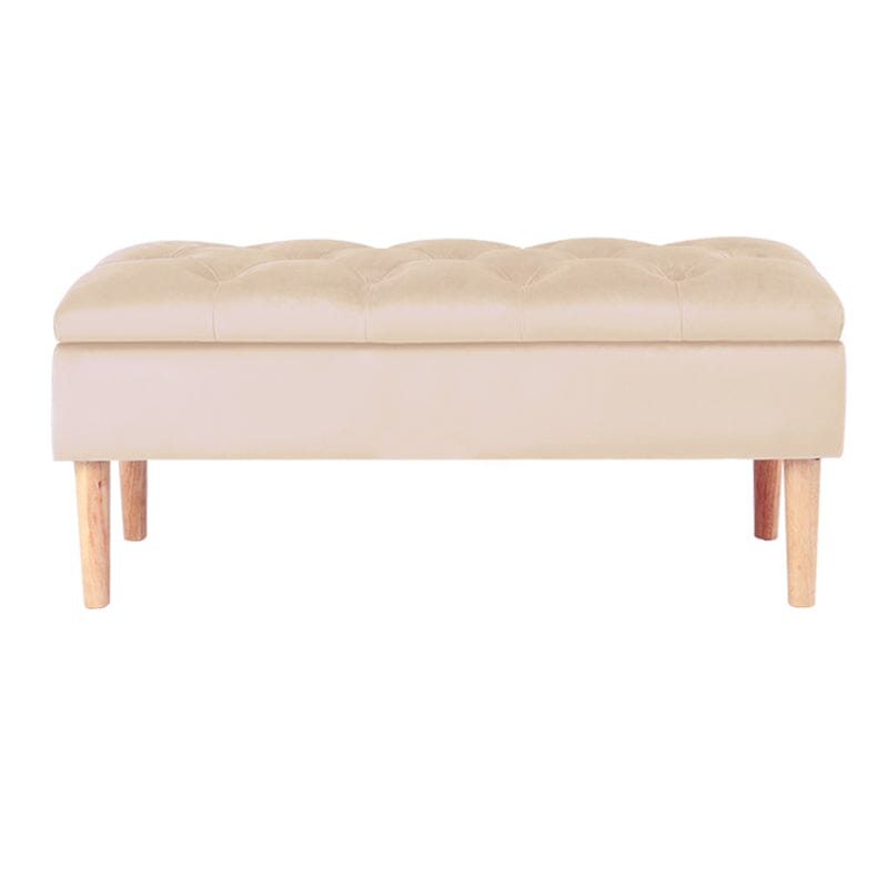 100cm Grey Velvet Upholstered Storage Bench Storage Footstools & Benches Living and Home Cream 