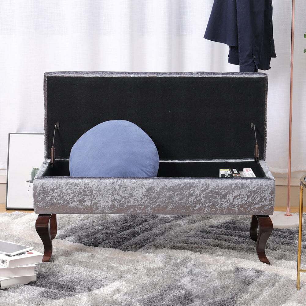 100cm Wide Grey Velvet Upholstery Storage Bench Footstool Storage Footstools & Benches Living and Home 