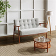 Linen Padded 2 Seater Sofa Rubber Wood Loveseat 2 Seater Sofas Living and Home Dark Wood 