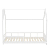 House Shape Bed Frame Pine Wood Toddler Bed with Safety Guard Fence Bed Frames Living and Home 