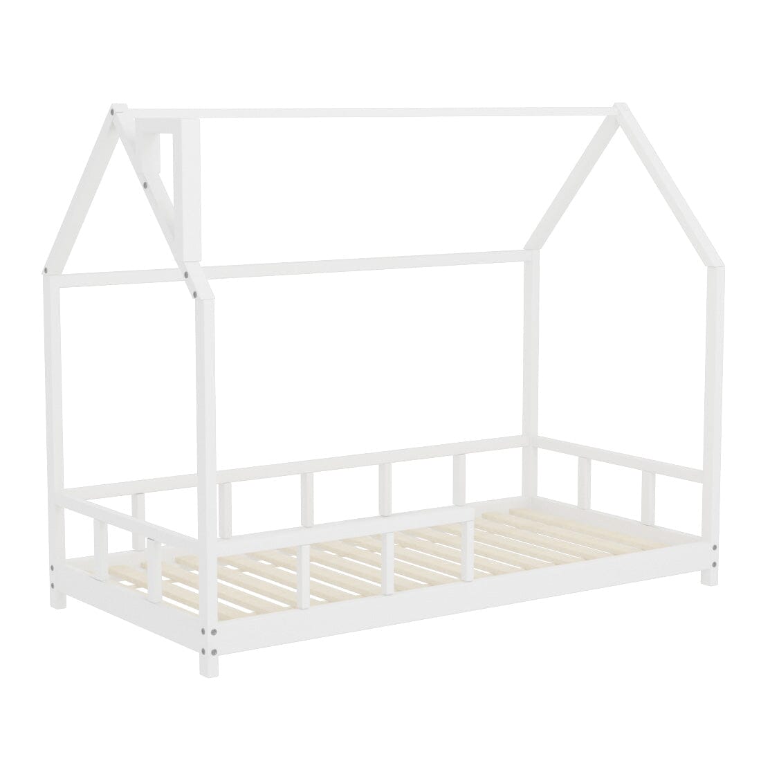 House Shape Bed Frame Pine Wood Toddler Bed with Safety Guard Fence Bed Frames Living and Home 