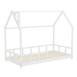 House Shape Bed Frame Pine Wood Toddler Bed with Safety Guard Fence Bed Frames Living and Home 