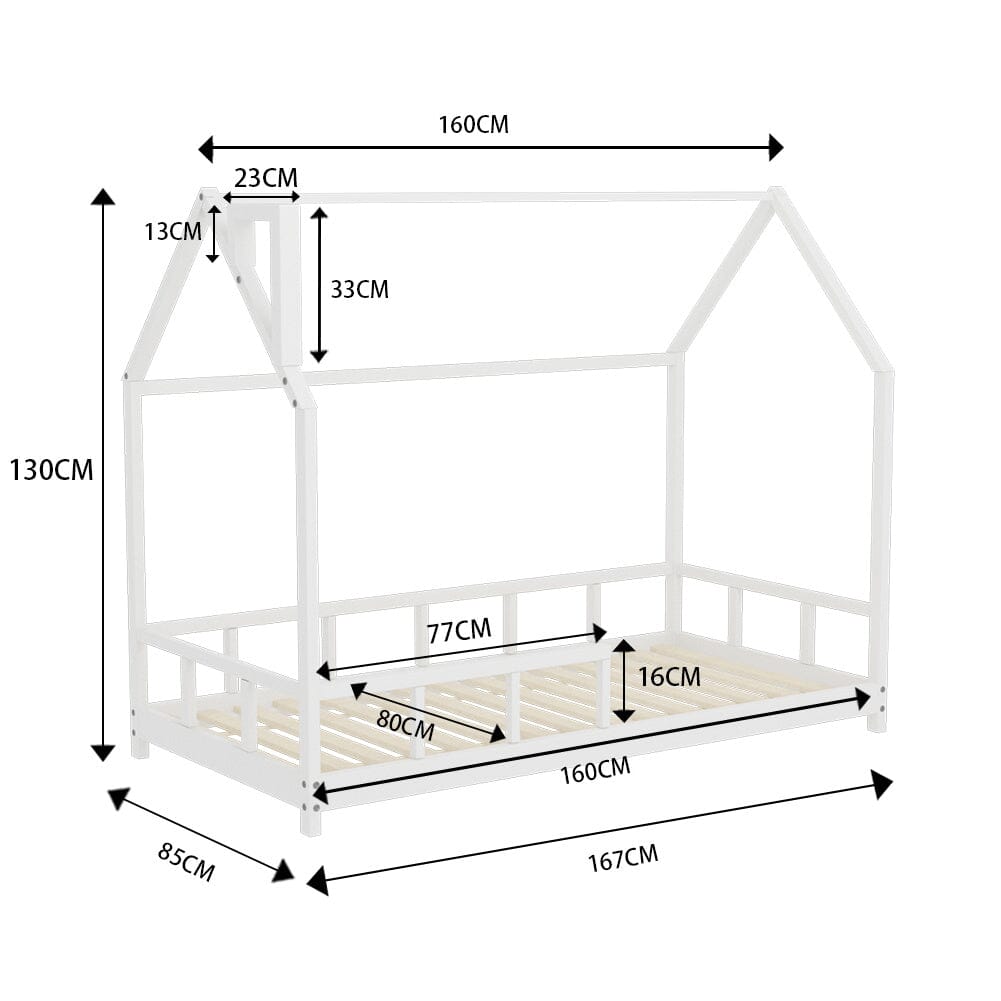 House Shape Bed Frame Pine Wood Toddler Bed with Safety Guard Fence Bed Frames Living and Home 