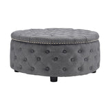 Dia 75cm Linen Tufted Round Cocktail Ottoman with Solid Wood Footstools Living and Home 