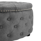 Dia 75cm Linen Tufted Round Cocktail Ottoman with Solid Wood Footstools Living and Home 