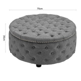 Dia 75cm Linen Tufted Round Cocktail Ottoman with Solid Wood Footstools Living and Home 