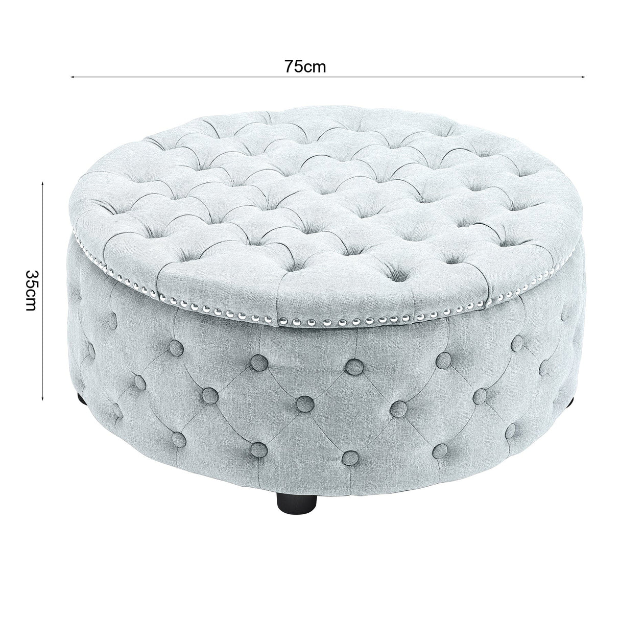 Dia 75cm Linen Tufted Round Cocktail Ottoman with Solid Wood Footstools Living and Home 