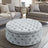 Dia 75cm Linen Tufted Round Cocktail Ottoman with Solid Wood Footstools Living and Home Grey White 