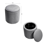 Dia. 38cm Round Ruched Velvet Padded Seat Ottoman Storage Footstool Lift-Off Lid Storage Footstools & Benches Living and Home 