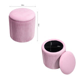 Dia. 38cm Round Ruched Velvet Padded Seat Ottoman Storage Footstool Lift-Off Lid Storage Footstools & Benches Living and Home 