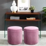 Dia. 38cm Round Ruched Velvet Padded Seat Ottoman Storage Footstool Lift-Off Lid Storage Footstools & Benches Living and Home 