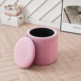 Dia. 38cm Round Ruched Velvet Padded Seat Ottoman Storage Footstool Lift-Off Lid Storage Footstools & Benches Living and Home 