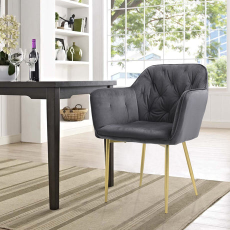 Stylish Gray Dining Chair with Gold Spray-Painted Legs and Velvet Upholstery Living and Home 