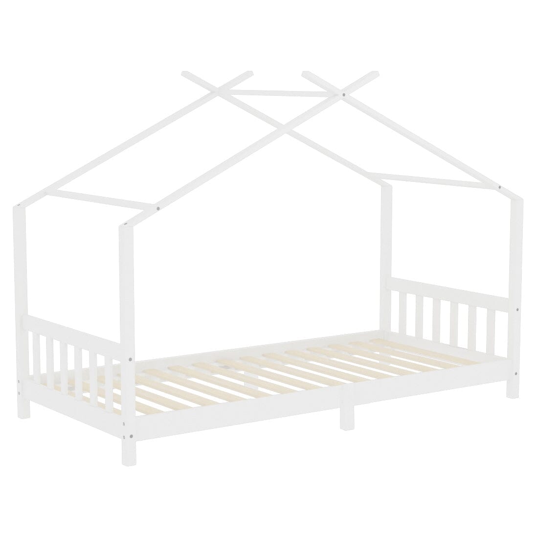 Nordic Style Pine Wood Bed Frame Toddler Kid Single Bed with Roof Bed Frames Living and Home 