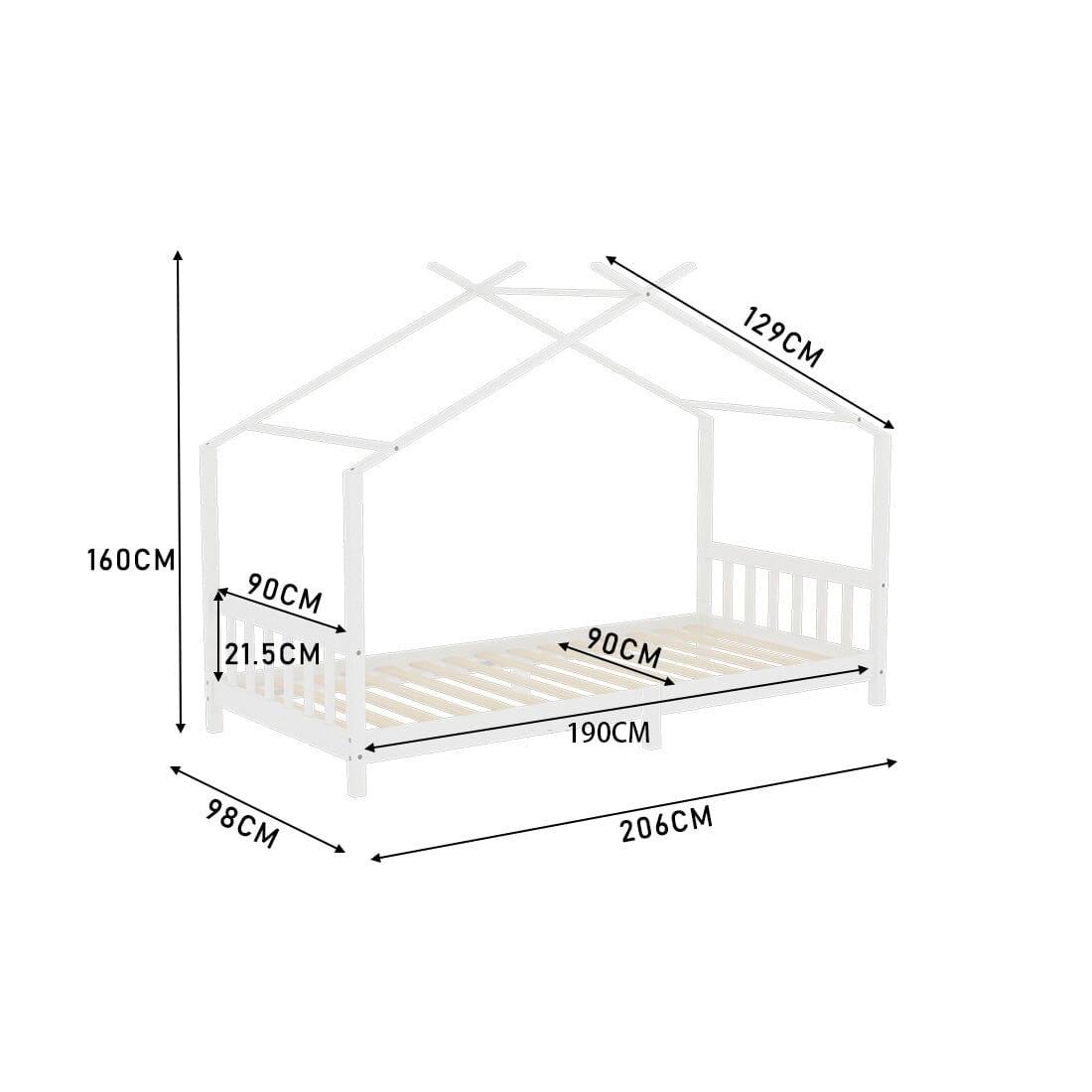 Nordic Style Pine Wood Bed Frame Toddler Kid Single Bed with Roof Bed Frames Living and Home 