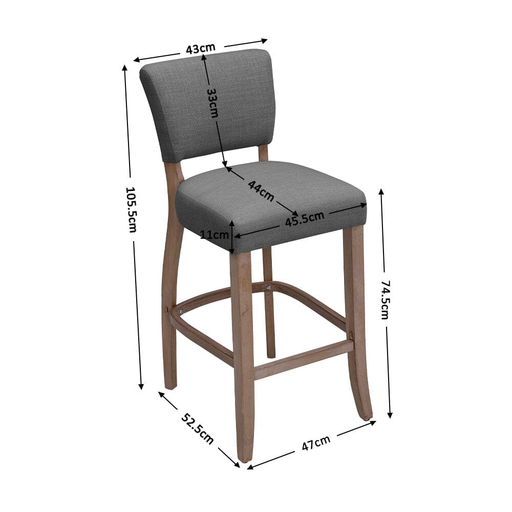 105cm Height Set of 2 Linen Bar Stool with Natural Wood Legs Bar Stools Living and Home 