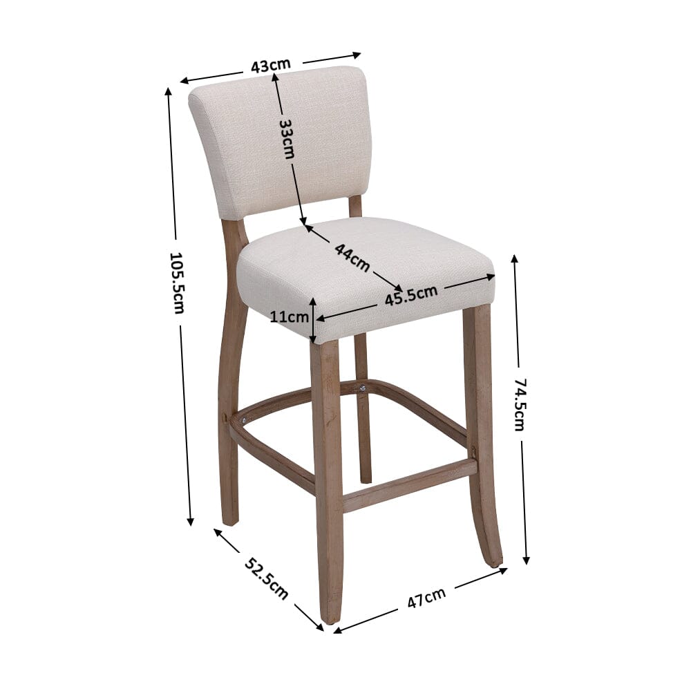 105cm Height Set of 2 Linen Bar Stool with Natural Wood Legs Bar Stools Living and Home 