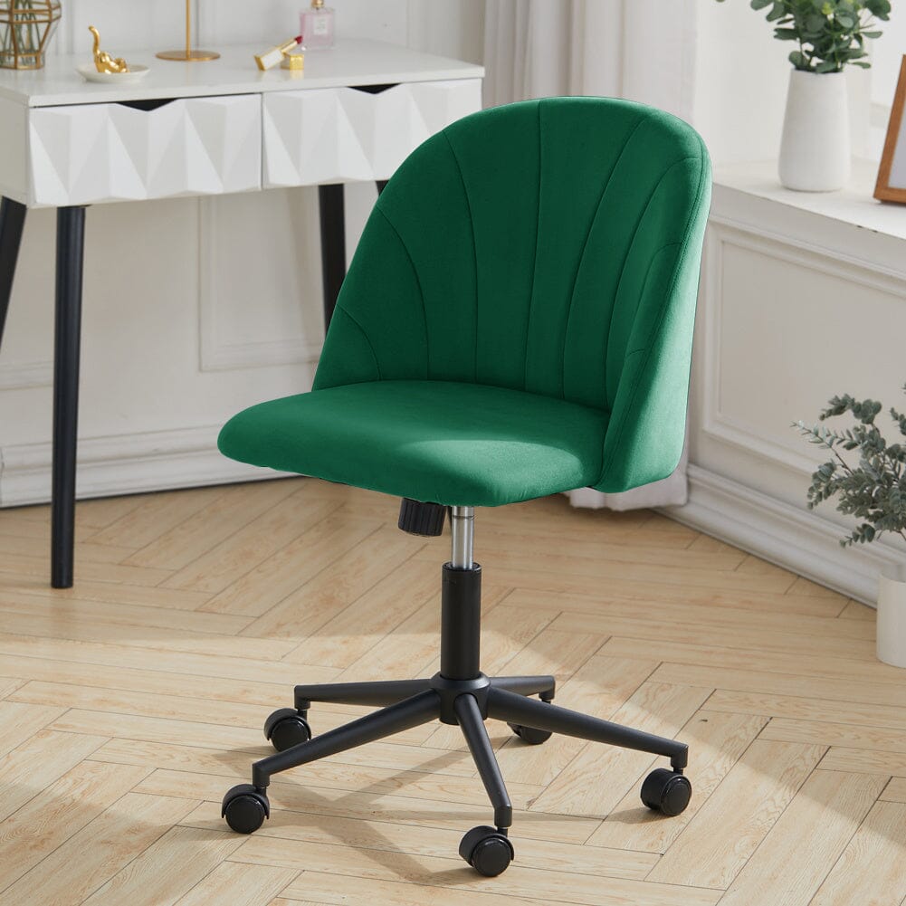 Modern Green Office Chair with Velvet Upholstery and Rolling Base Living and Home 