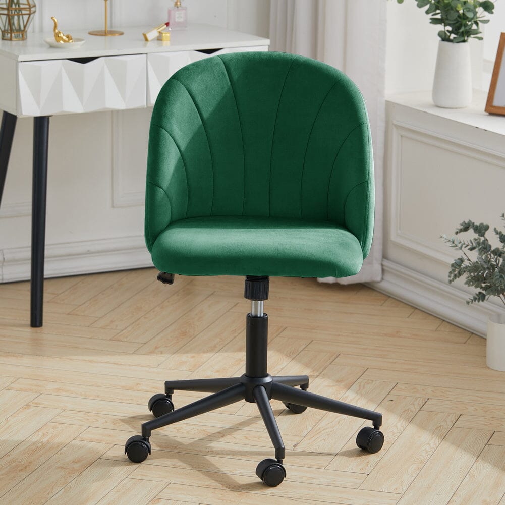 Modern Green Office Chair with Velvet Upholstery and Rolling Base Living and Home 