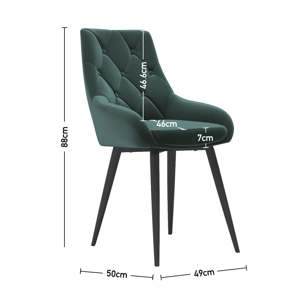 88cm Height Set of 2 Green Dining Chair Accent Chair Velvet Upholstery Dining Chairs Living and Home 