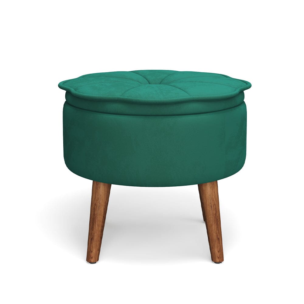 Round Petal Velvet Storage Ottoman Footstool with Lift-off Lid Storage Footstools & Benches Living and Home 