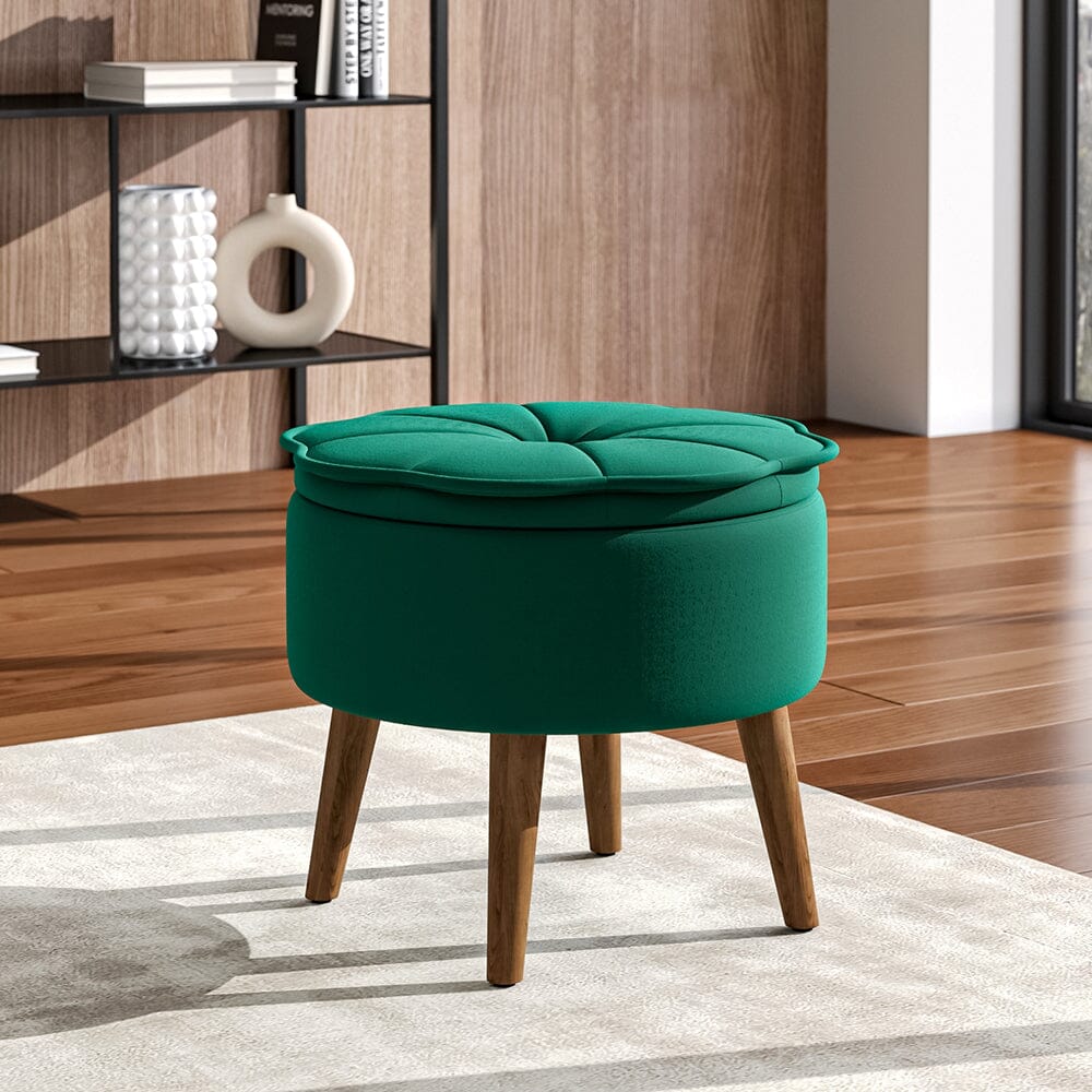 Round Petal Velvet Storage Ottoman Footstool with Lift-off Lid Storage Footstools & Benches Living and Home 