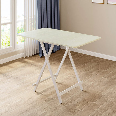 White Wooden Folding Dining Table with Metal Legs Dining Tables Living and Home 100cm W x 60cm D x 74cm H White 