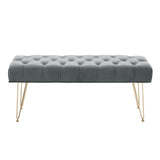Buttoned Velvet Bench Gold Hairpin Legs Benches Living and Home 