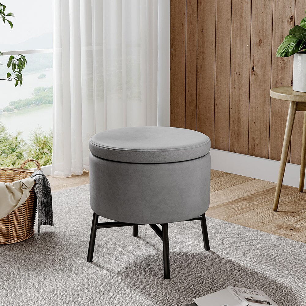 Contemporary Velvet Storage Ottoman with Metal Legs Footstools Living and Home 