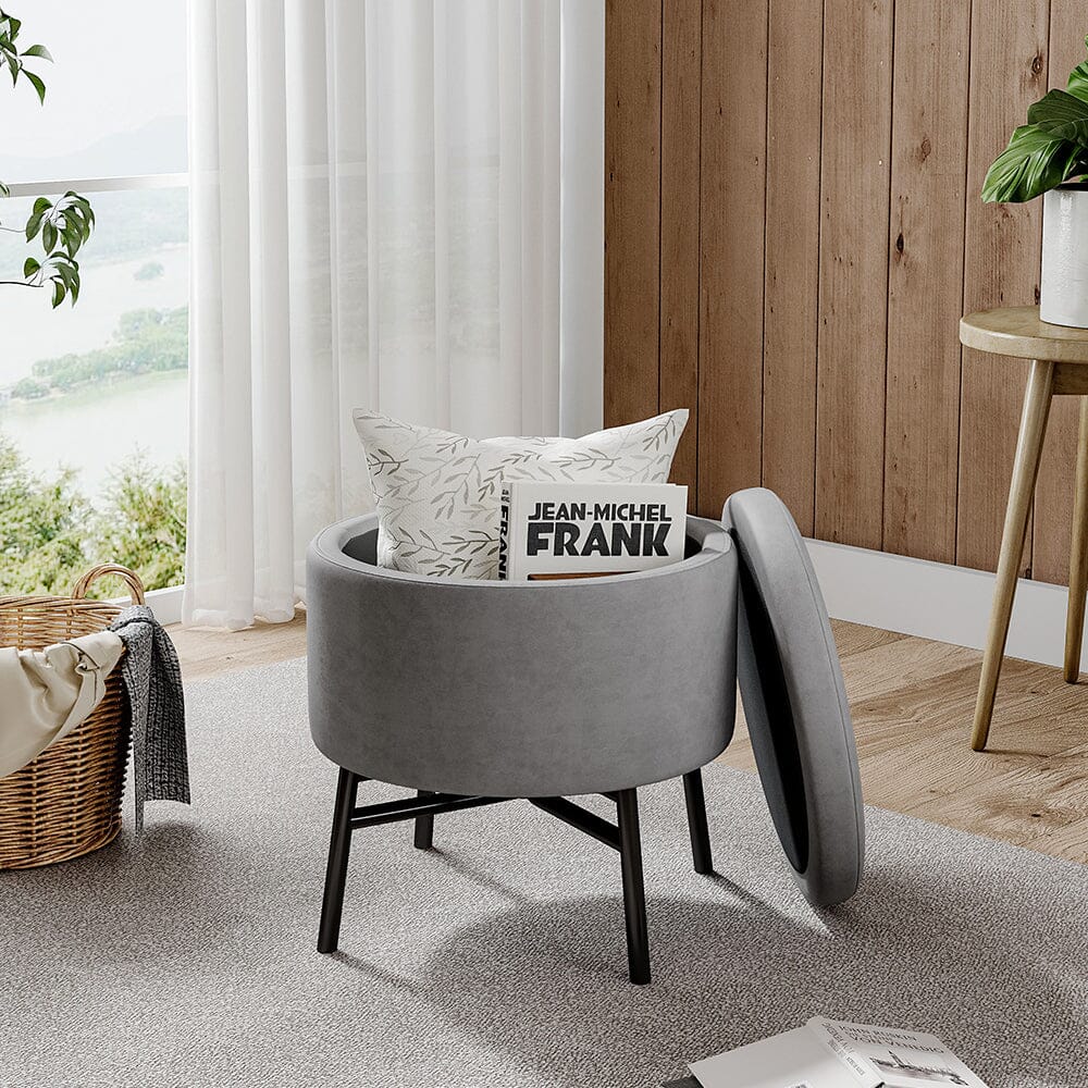 Contemporary Velvet Storage Ottoman with Metal Legs Footstools Living and Home 