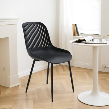 Classic White Plastic Chair, Set of Four, Durable and Lightweight Living and Home 48cm L x 58cm W x 85cm H Black 