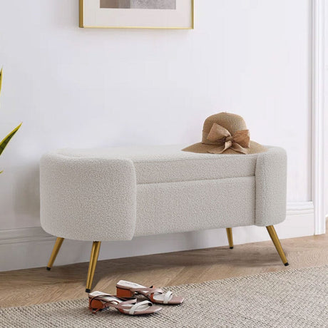 Modern White Upholstered Accent Bench with Stainless Steel Legs Benches Living and Home 