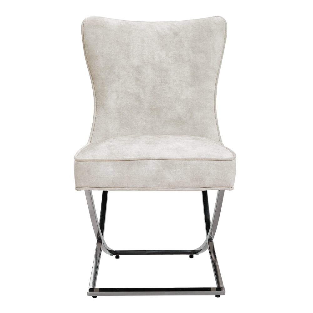 Set of 2 Beige High Back Dining Chairs with velvet Upholstered Dining Chairs Living and Home 